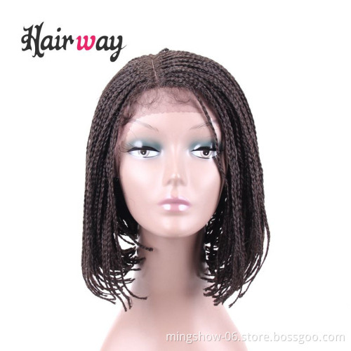 cheap african full short box braided wig lace front synthetic wig hair